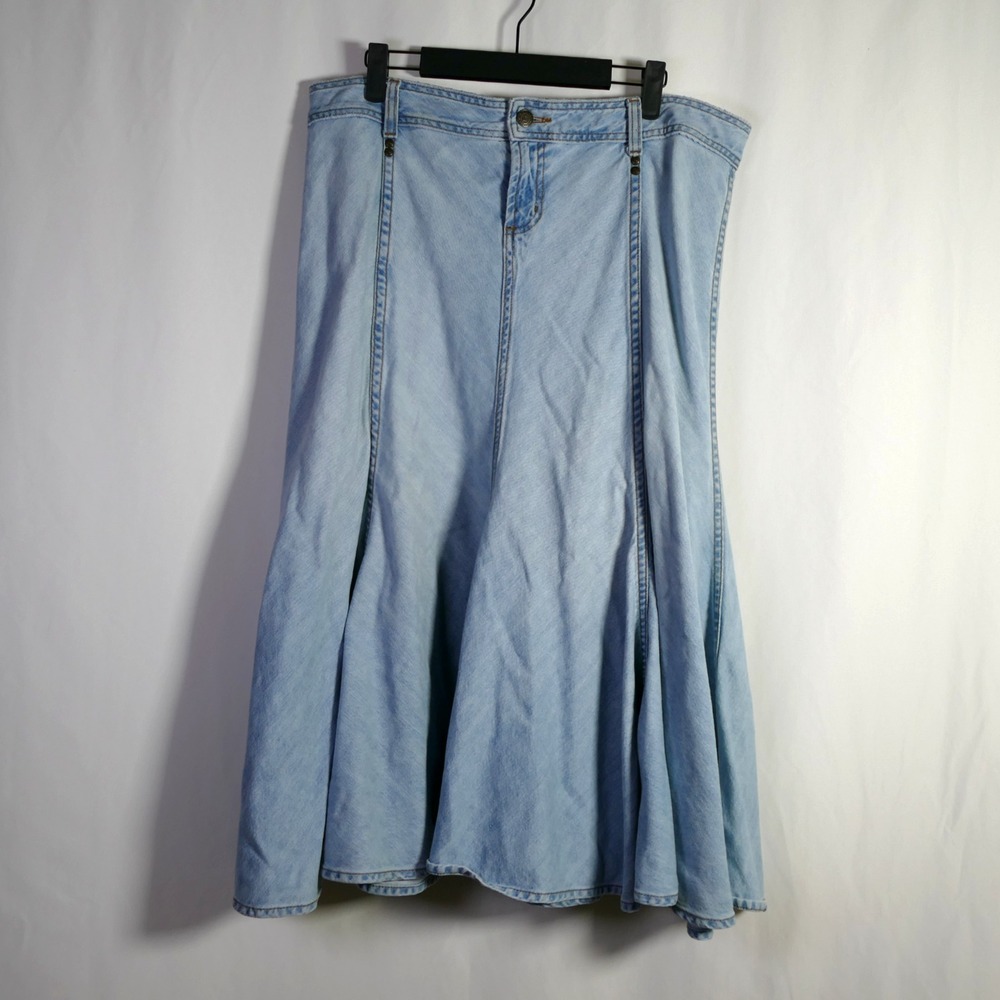 Womens Country Patchwork Denim Midi Skirt Size 14 Petite Western Rodeo Prairie